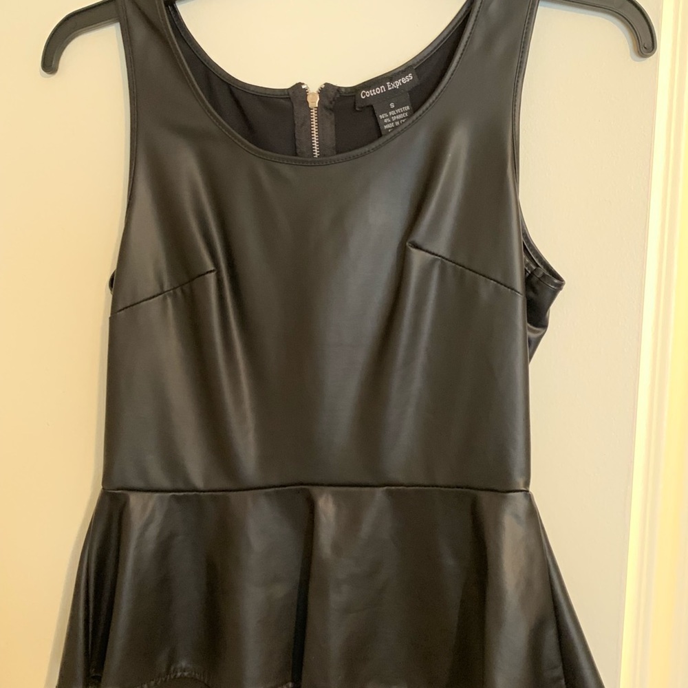 Cotton Express Faux Leather Peplum Top